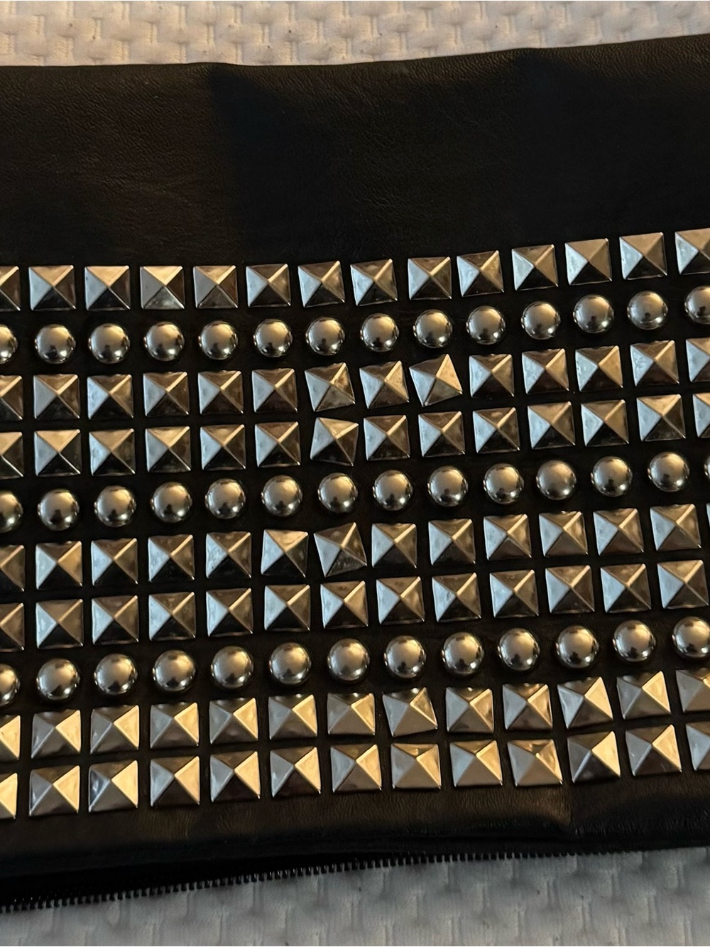 Studded Black Clutch Bag with Silver Hardware